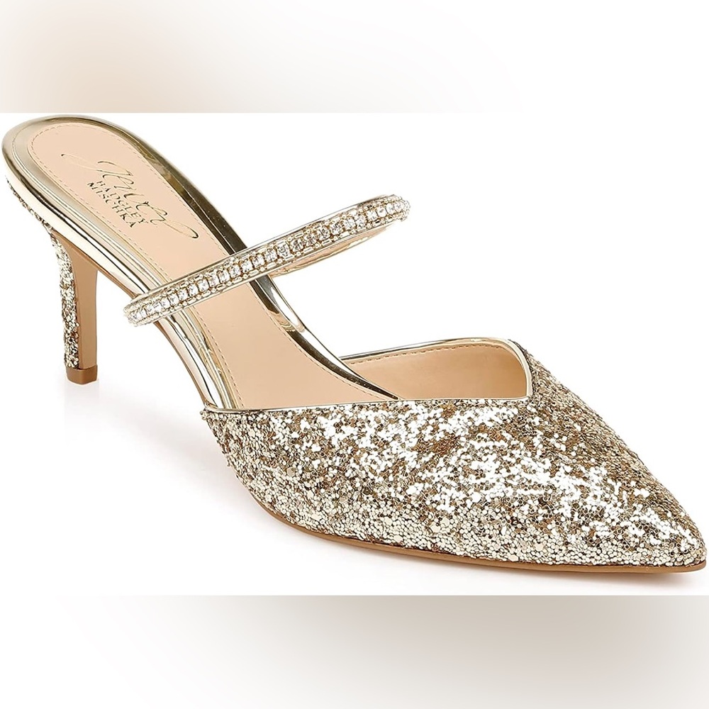 Jewel Badgley Mischka Women’s Gold Glitter Heels - WORN ONCE!